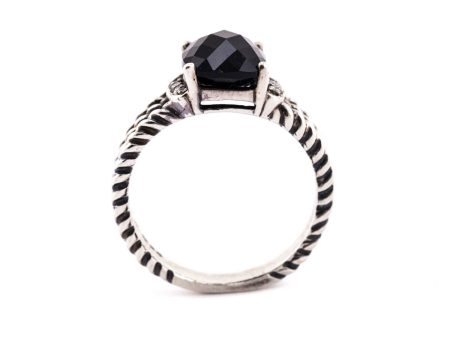 David Yurman Onyx and Diamond Silver Petite Wheaton Ring Size 7.75 Online now