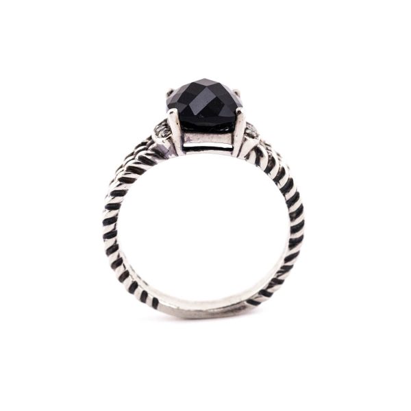 David Yurman Onyx and Diamond Silver Petite Wheaton Ring Size 7.75 Online now