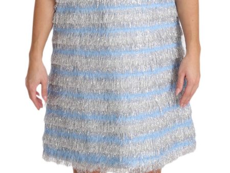 Dolce & Gabbana Elegant Light Blue Fringe Shift Women s Dress Hot on Sale