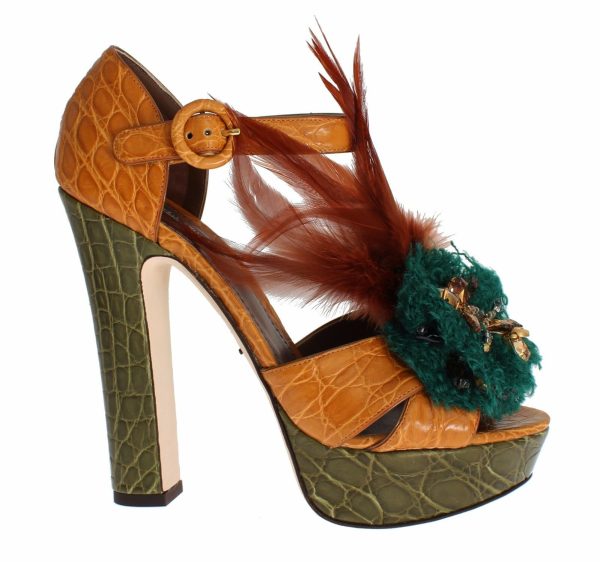 Dolce & Gabbana  Feather Embellished Leather Sandals For Sale