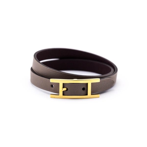 Hermes Taupe Swift Behapi Double Tour Bracelet Size S Discount