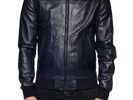 Dolce & Gabbana Lambskin Leather Full Zip Biker Jacket with Logo Details Discount