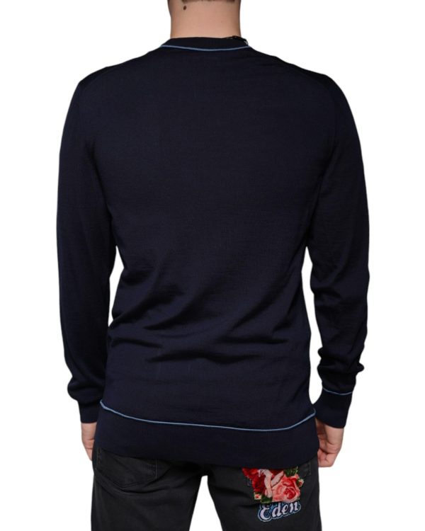 Dolce & Gabbana Virgin Wool Crew Neck Pullover Sweater with Logo Details Online Hot Sale