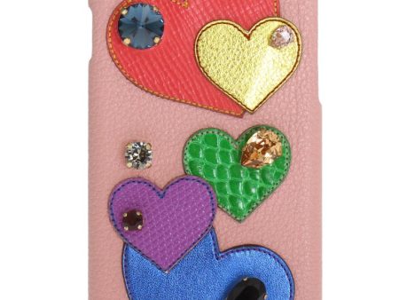 Dolce  Gabbana Pink Leather Heart Crystal Phone Case Supply