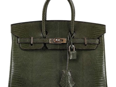 Hermes Birkin 25 Vert Olive Salvator Lizard with Palladium Hardware - 2008, L Square Discount