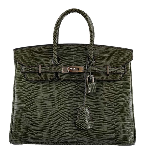 Hermes Birkin 25 Vert Olive Salvator Lizard with Palladium Hardware - 2008, L Square Discount