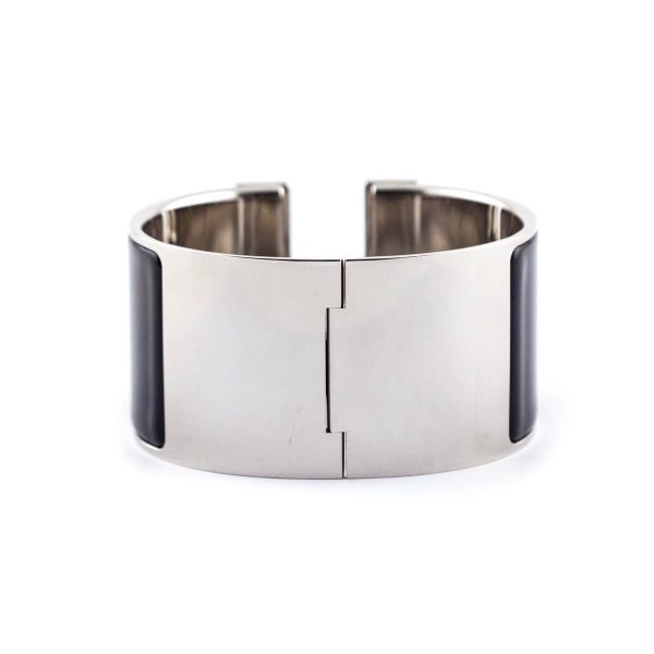 Hermes Black Enamel & Palladium Extra Wide Clic Clac H Bracelet PM Sale