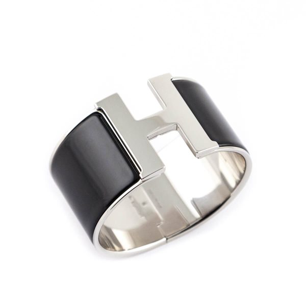 Hermes Black Enamel & Palladium Extra Wide Clic Clac H Bracelet PM Sale