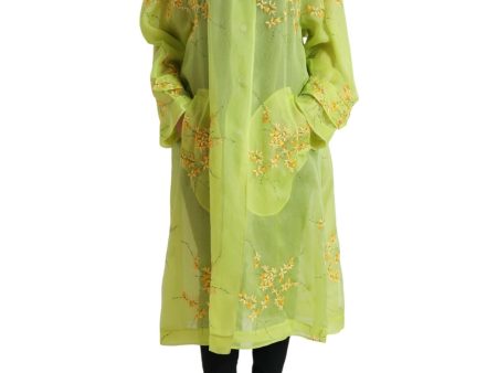 Dolce & Gabbana  Floral Embroidered Silk Trench Coat - Green For Cheap