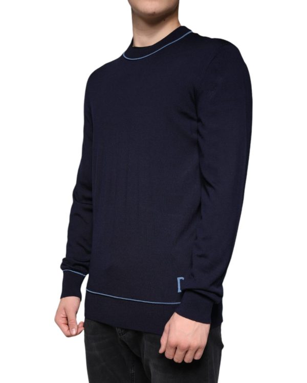 Dolce & Gabbana Virgin Wool Crew Neck Pullover Sweater with Logo Details Online Hot Sale