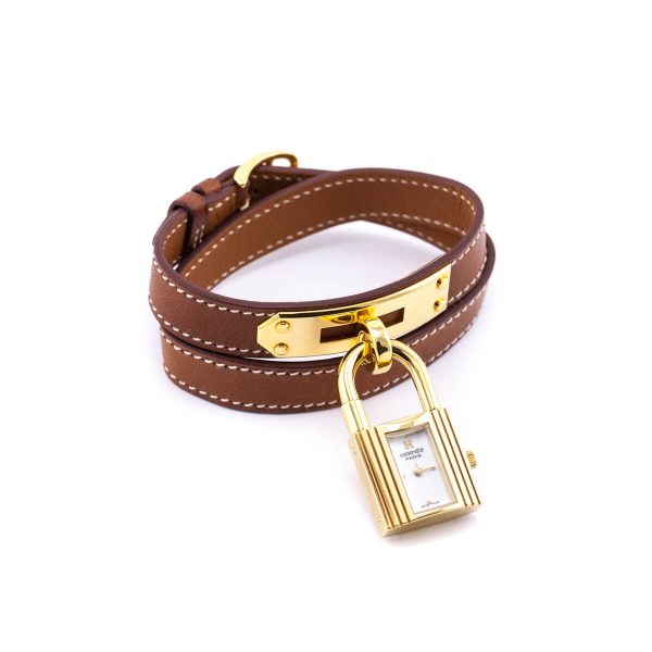 Hermes Gold-Plated Dual Leather Kelly Watch on Sale