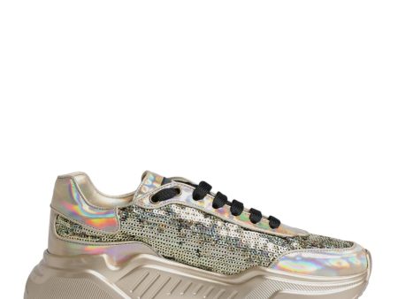 Dolce & Gabbana Sequin Iridescent Low-Top Sneakers with Rubber Sole and Lace-Up Closure For Cheap