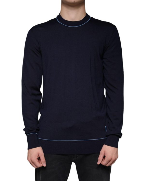 Dolce & Gabbana Virgin Wool Crew Neck Pullover Sweater with Logo Details Online Hot Sale