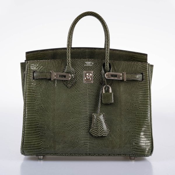 Hermes Birkin 25 Vert Olive Salvator Lizard with Palladium Hardware - 2008, L Square Discount