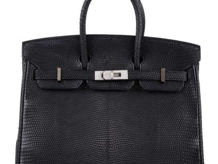 Vintage Hermes Birkin 25 Black Salvator Lizard With Jacob & Co. White Gold & Diamond Hardware - 2009, Square M Online