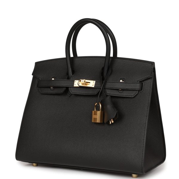 Hermes Birkin Sellier 25 Black Epsom Gold Hardware For Discount