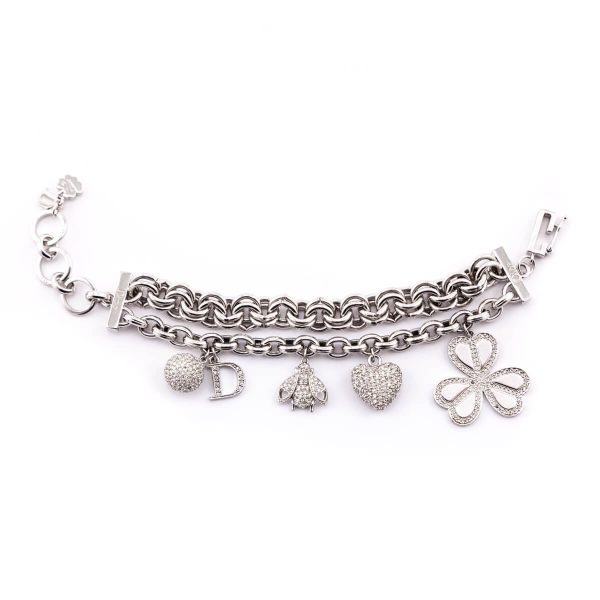 Dior Silver Crystal Embellished Charms Bracelet For Discount