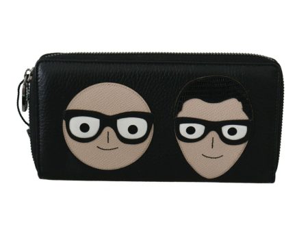 Dolce & Gabbana  Women s Black Leather Zip Around Wallet with Cartoon Faces Cheap