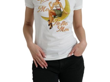 Dolce & Gabbana  Women s Bring Me To The Moon Graphic Print T-Shirt     White Cotton T-Shirt with Moon Graphic     Women s Short Sleeve Casual T-Shirt    Women s  Graphic Print T-Shirt     Bring Supply