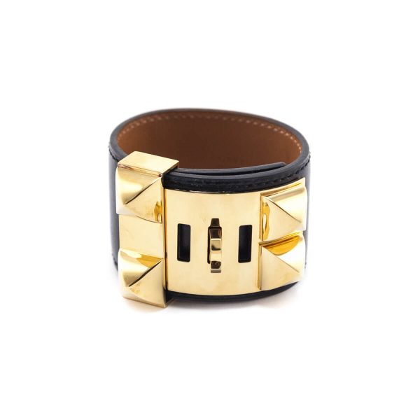 Hermes Black Box Leather Collier de Chien Bracelet Size S Online Sale