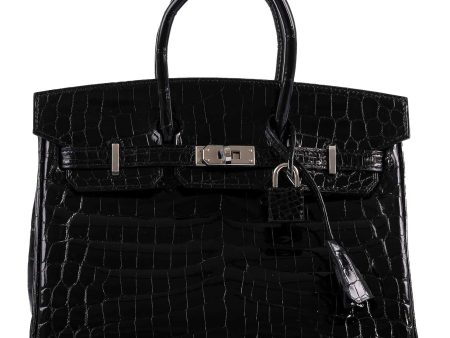 Hermes Birkin 25 Shiny Black Niloticus Crocodile with Palladium Hardware - 2019, D Supply