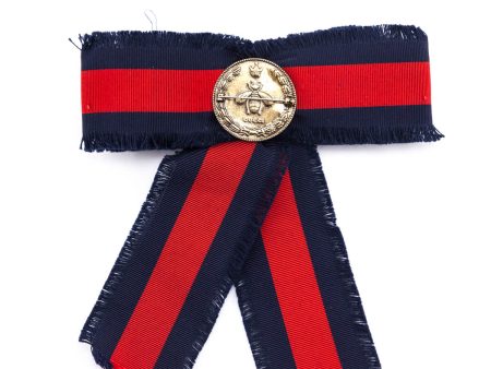 Gucci Blue & Red Web Embellished Bow Brooch For Discount