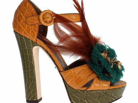 Dolce & Gabbana  Feather Embellished Leather Sandals For Sale