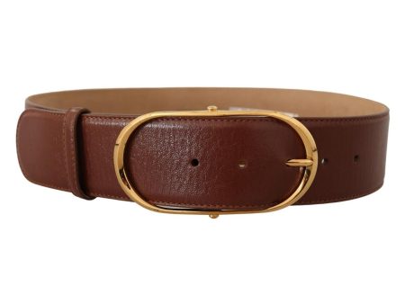 Dolce & Gabbana  Brown Leather Belt with Oval Gold-Toned Buckle Online now