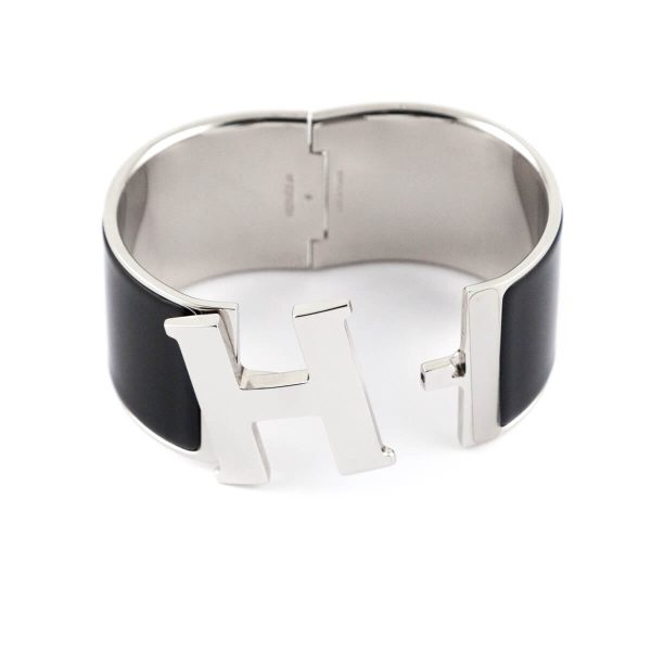 Hermes Black Enamel & Palladium Extra Wide Clic Clac H Bracelet PM Sale