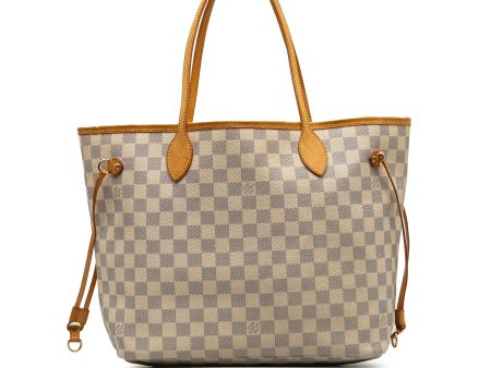 Beige Louis Vuitton Damier Azur Neverfull MM Tote Bag on Sale