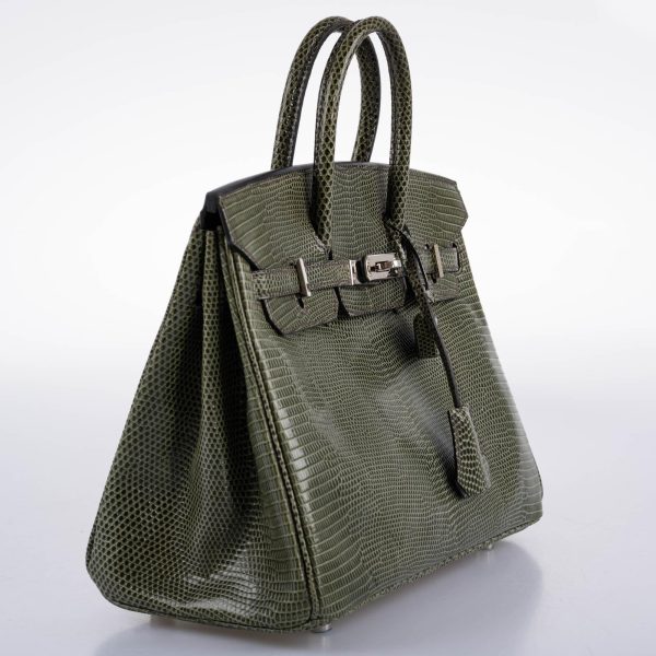 Hermes Birkin 25 Vert Olive Salvator Lizard with Palladium Hardware - 2008, L Square Discount