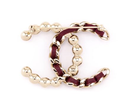 Chanel Faux Pearl & Burgundy Leather CC Brooch Cheap