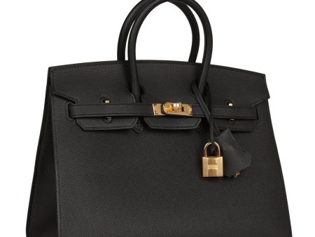 Hermes Birkin Sellier 25 Black Epsom Gold Hardware For Discount