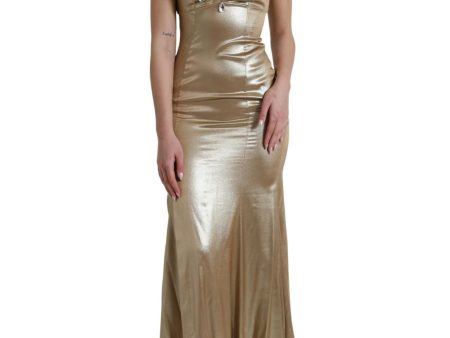 Dolce & Gabbana  Gold Silk Evening Dress with Crystal Embellishments Online Hot Sale