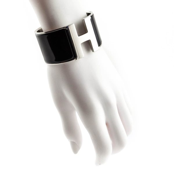 Hermes Black Enamel & Palladium Extra Wide Clic Clac H Bracelet PM Sale