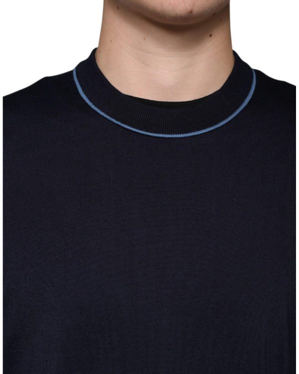 Dolce & Gabbana Virgin Wool Crew Neck Pullover Sweater with Logo Details Online Hot Sale