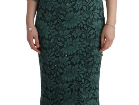 Dolce & Gabbana  Green Lace Floral Embroidered Cocktail Dress Hot on Sale