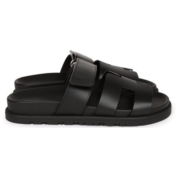 Hermes Chypre Sandals Black Calfskin Palladium Hardware 34.5 EU Sale