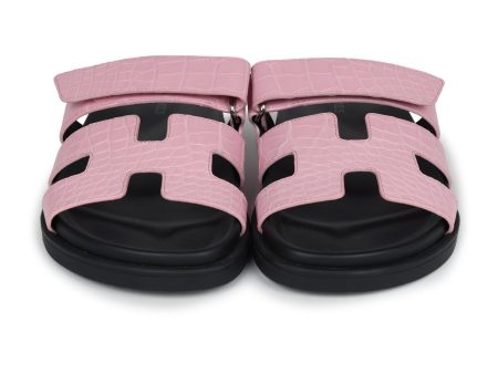 Hermes Chypre Techno Sandals Bubblegum Matte Crocodile Palladium Hardware 36 EU Online now