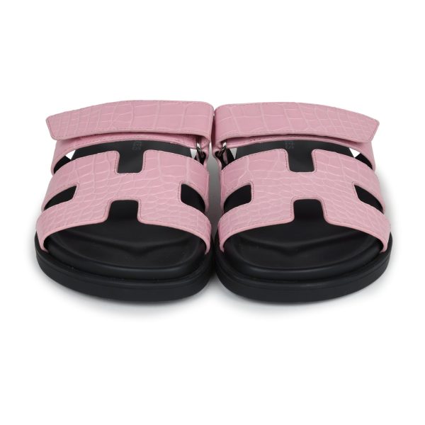 Hermes Chypre Techno Sandals Bubblegum Matte Crocodile Palladium Hardware 36 EU Online now