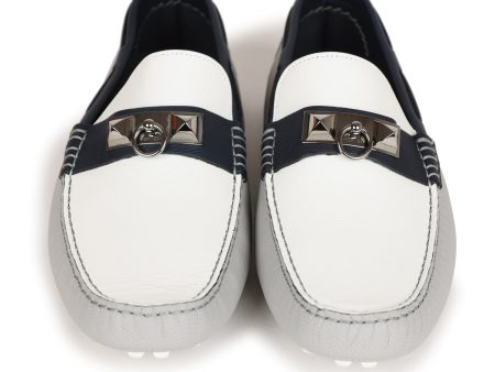 Hermes Irving Loafer White, Bleu Glacier, Bleu Nuit Epsom Palladium Hardware 42 EU Discount