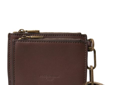 Dolce & Gabbana Brown Leather Zip Logo Keyring Coin Purse Keyring Men s Wallet Cheap