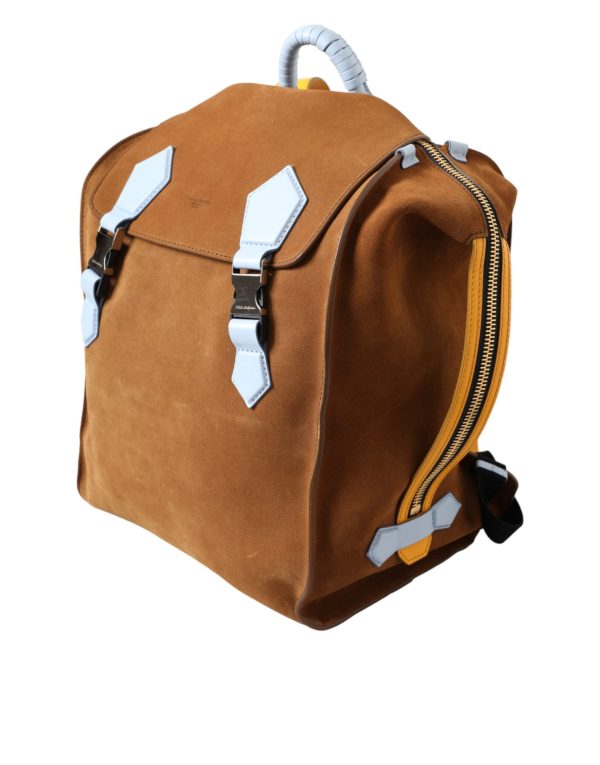 Dolce & Gabbana Brown Yellow Suede Leather Logo Backpack Men s Bag (Arinah bags) Online now