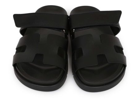 Hermes Chypre Techno Sandals Black Calfskin Palladium Hardware 35 EU For Cheap