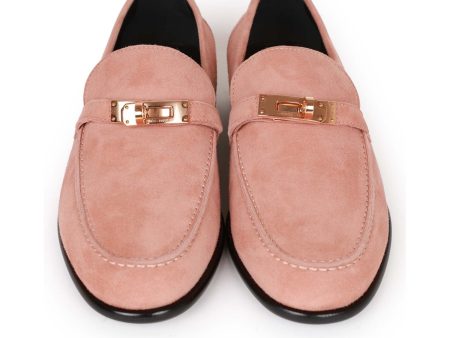 Hermes Destin Loafer Rose Aube Suede Rose Gold Hardware 38 For Sale