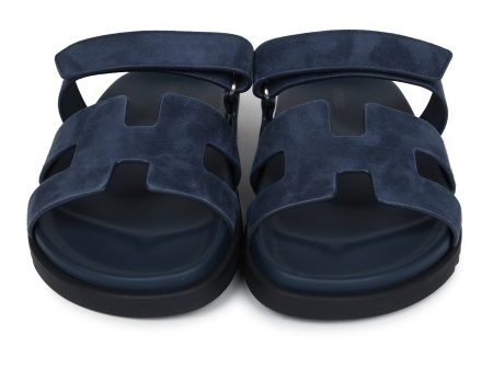 Hermes Chypre Techno Sandals Blue Celeste Suede 40.5 EU Palladium Hardware Fashion