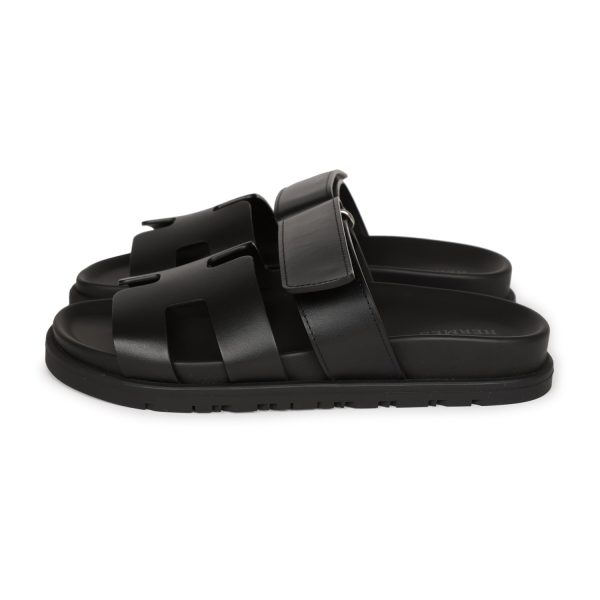 Hermes Chypre Sandals Black Calfskin Palladium Hardware 34.5 EU Sale