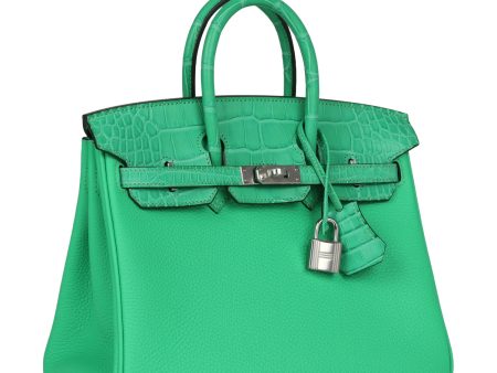 Hermes Birkin 25 Vert Comics Togo and Matte Alligator Touch Palladium Hardware Cheap