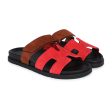 Hermes Chypre Techno Sandal Rouge Cinetique & Gold Suede Palladium Hardware 38.5 EU Cheap