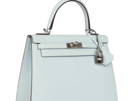 Pre-owned Hermes Kelly Sellier 25 Bleu Brume Epsom Palladium Hardware Online Sale